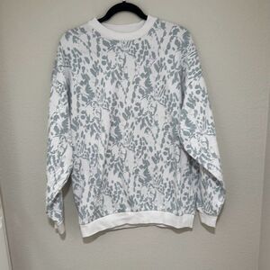 Gymshark Womens White‎ Gray Printed Pullover Long Sleeve Cotton Sweater L-XL